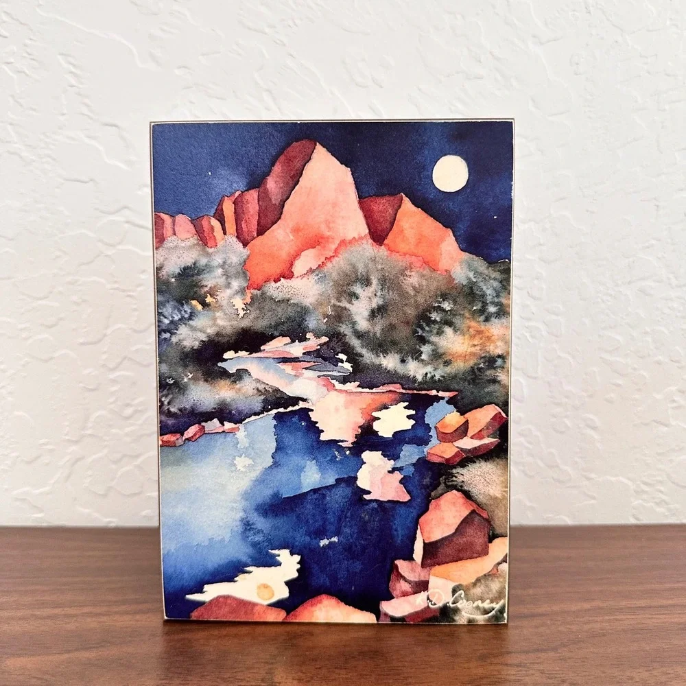 VTG Wooden Jewelry Box With Watercolor Art 